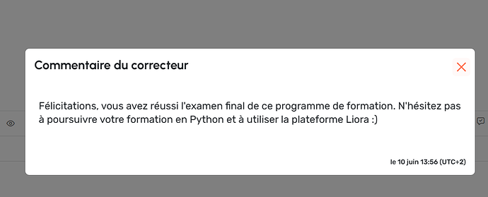 preuve de la réussite de l'examen